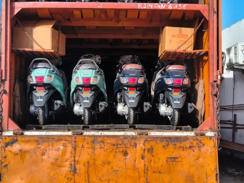 Scooters loaded in Aravali truck for shipment